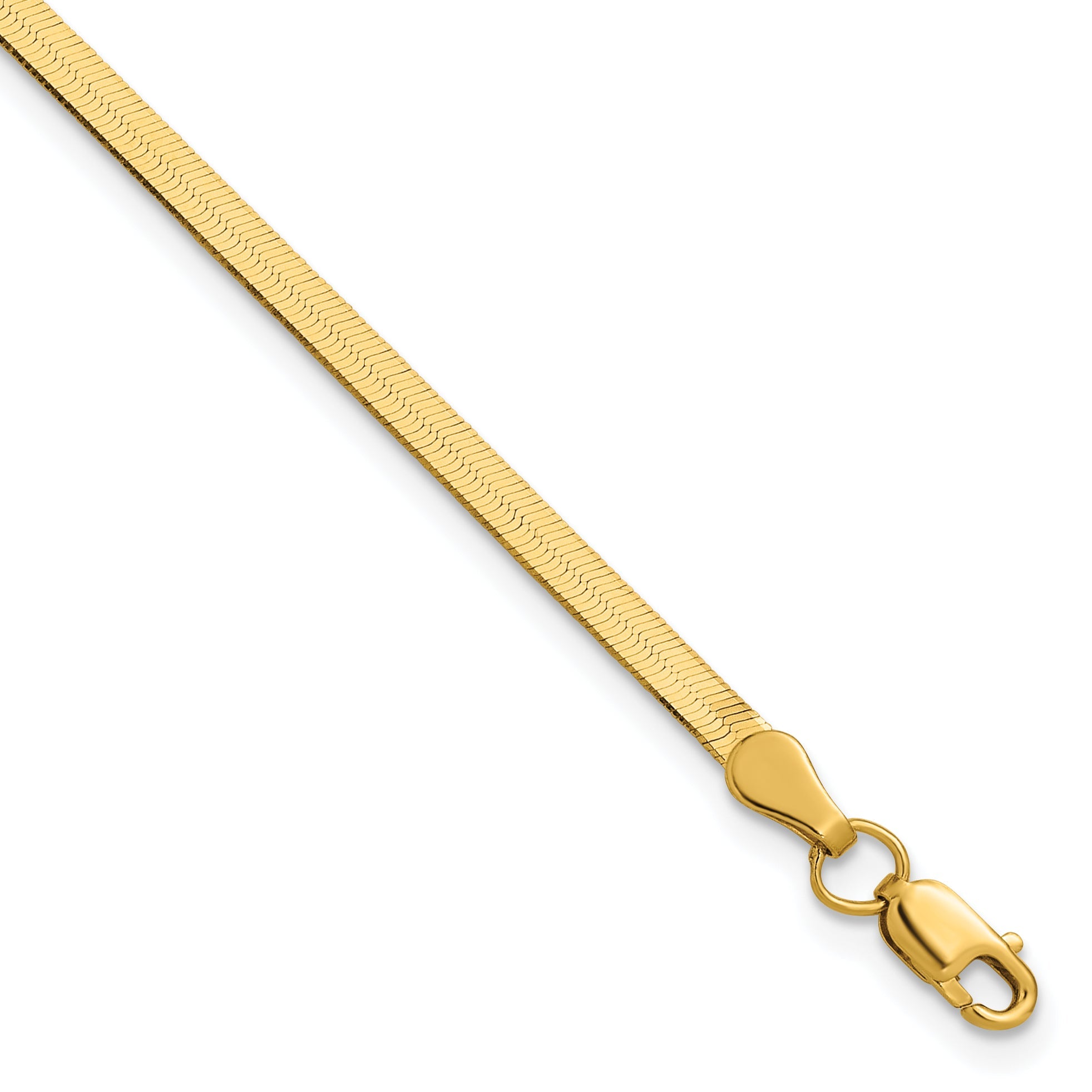 7 Inch 10K Yellow Gold 2.5mm Silky Herringbone Chain Bracelet