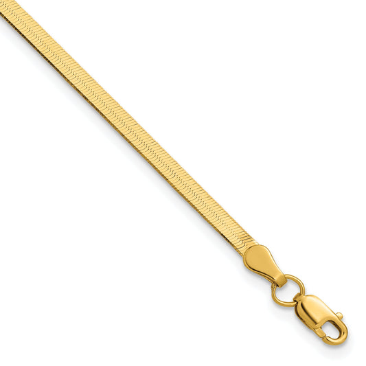 7 Inch 10K Yellow Gold 2.5mm Silky Herringbone Chain Bracelet