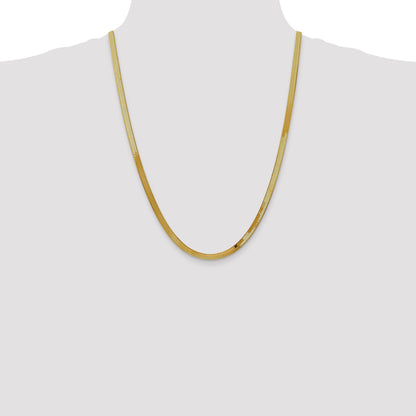 24 Inch 10K Yellow Gold 4mm Silky Herringbone Chain Necklace