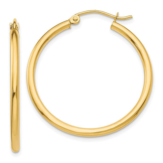 10K Yellow Gold 10K Polished 2mm Lightweight Tube Hoop Earrings