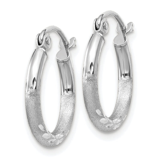 10K White Gold Satin And Diamond-Cut 2mm Round Hoop Earrings