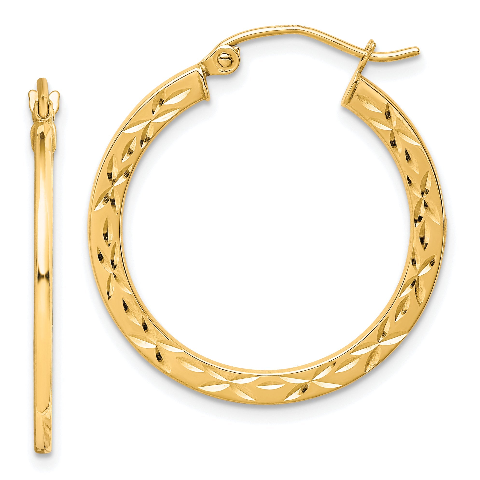 10K Yellow Gold Diamond Cut Hollow Hoop Earrings