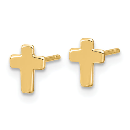 10K Yellow Gold Polished Cross Post Earrings