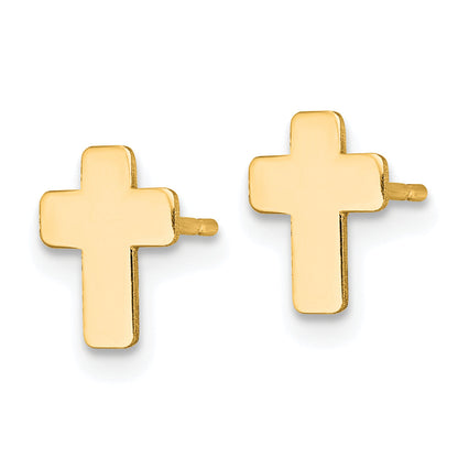 10K Yellow Gold Polished Cross Post Earrings