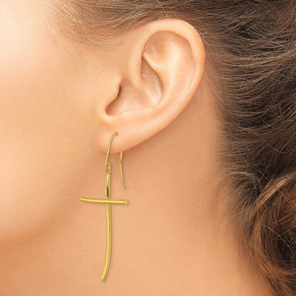 10K Yellow Gold Polished Cross Dangle Earrings