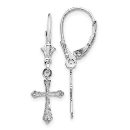 10K White Gold Cross Leverback Earrings
