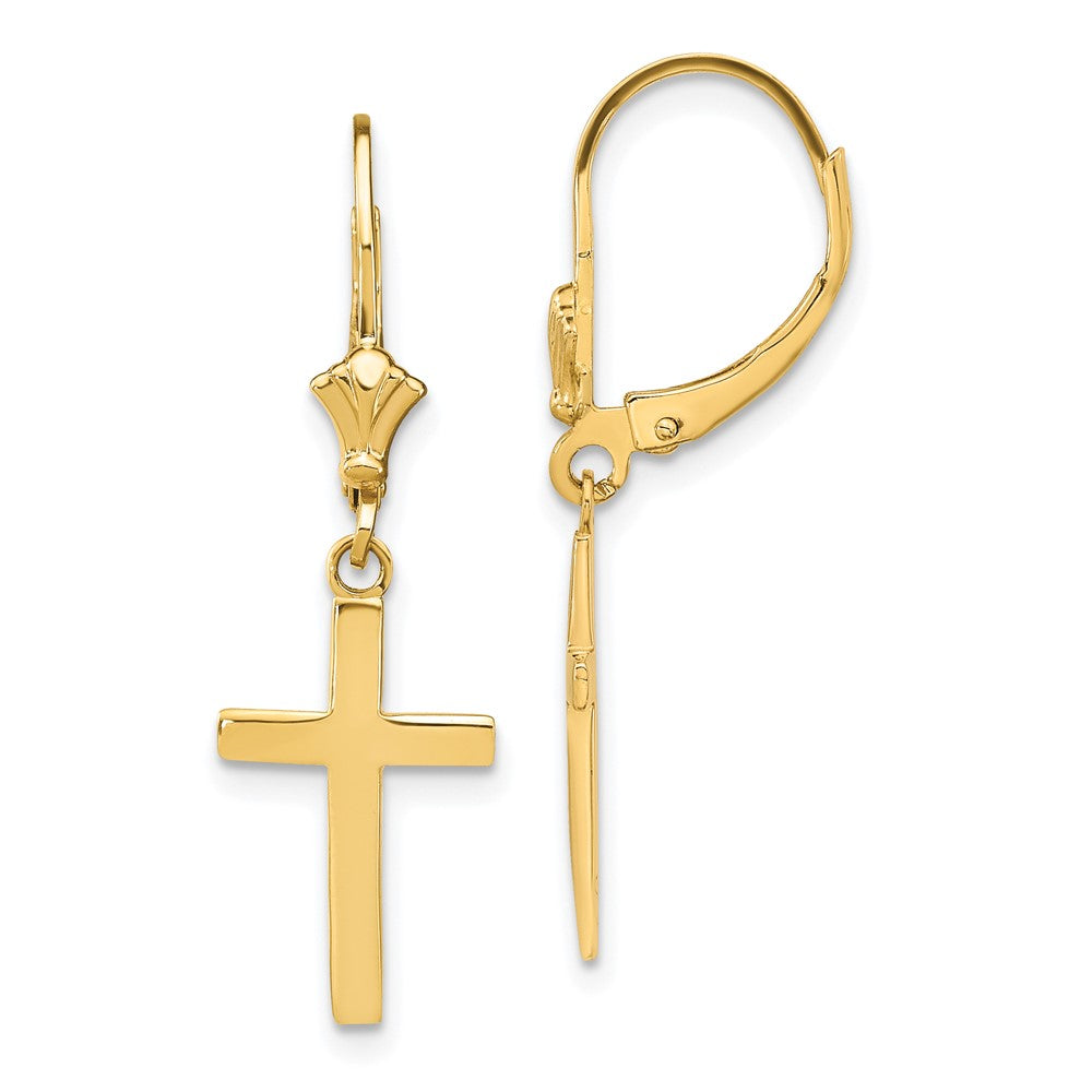 10K Yellow Gold Polished Cross Leverback Earrings