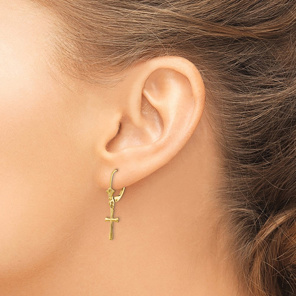 10K Yellow Gold 10K Cross Leverback Earrings
