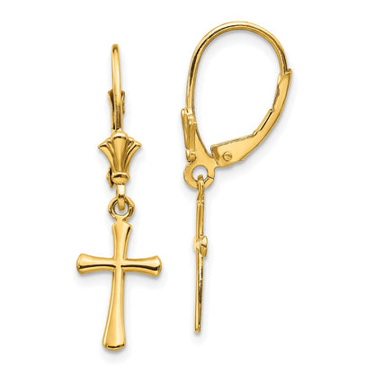 10K Yellow Gold 10K Cross Leverback Earrings