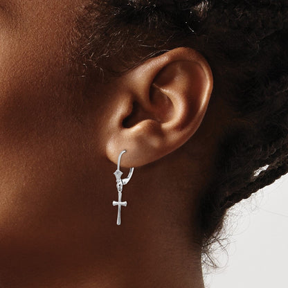 10K White Gold 10K Cross Leverback Earrings