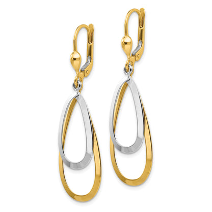 10K Two-Tone Oval Leverback Tear Drop Earrings