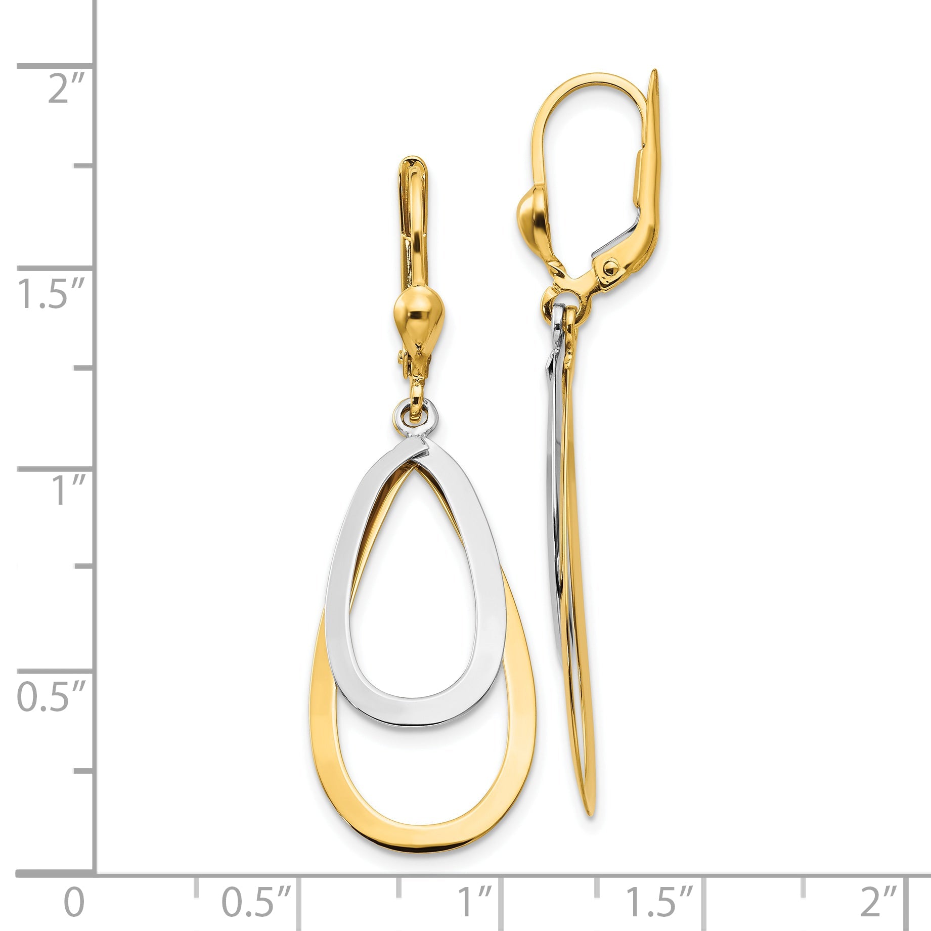10K Two-Tone Oval Leverback Tear Drop Earrings