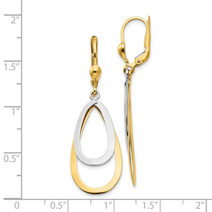 10K Two-Tone Oval Leverback Tear Drop Earrings