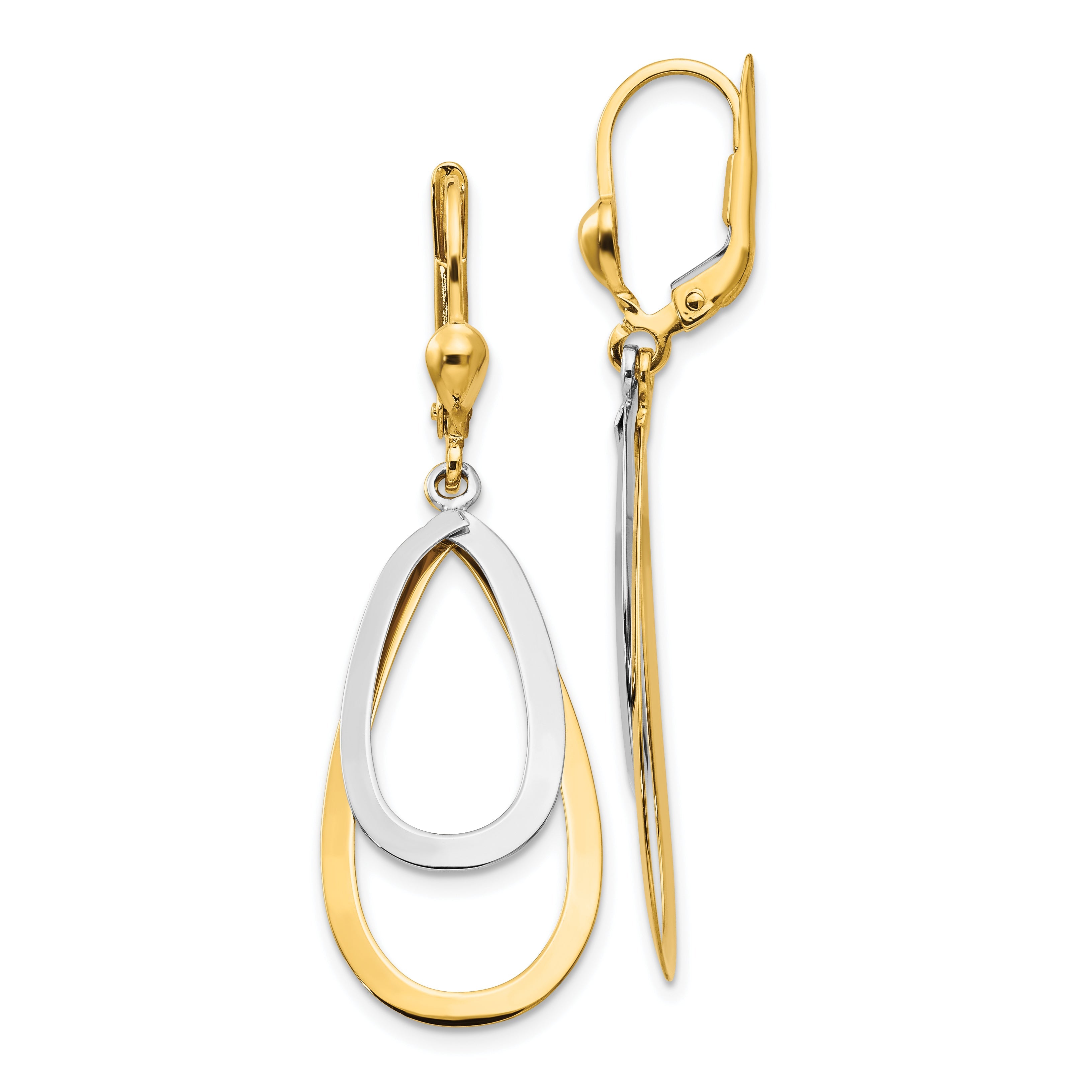 10K Two-Tone Oval Leverback Tear Drop Earrings