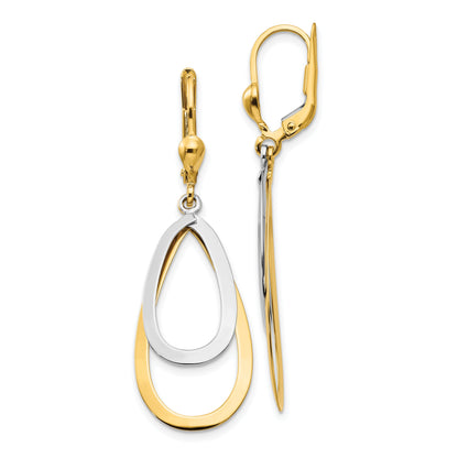 10K Two-Tone Oval Leverback Tear Drop Earrings