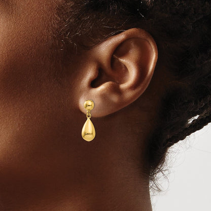10K Yellow Gold Teardrop Hollow Post Dangle Earrings