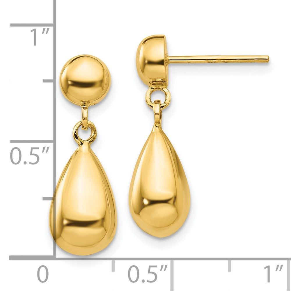 10K Yellow Gold Teardrop Hollow Post Dangle Earrings