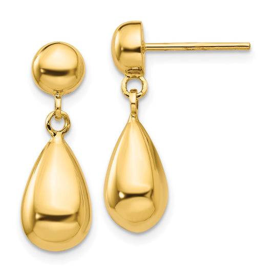 10K Yellow Gold Teardrop Hollow Post Dangle Earrings