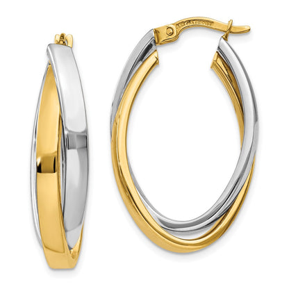 10K Two-Tone Oval Hoop Earrings