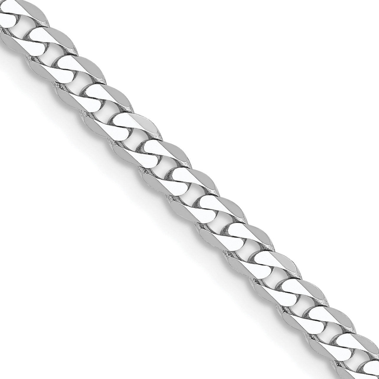 2 Inch 10K White Gold Wg 2.9mm Flat Beveled Curb Chain Necklace