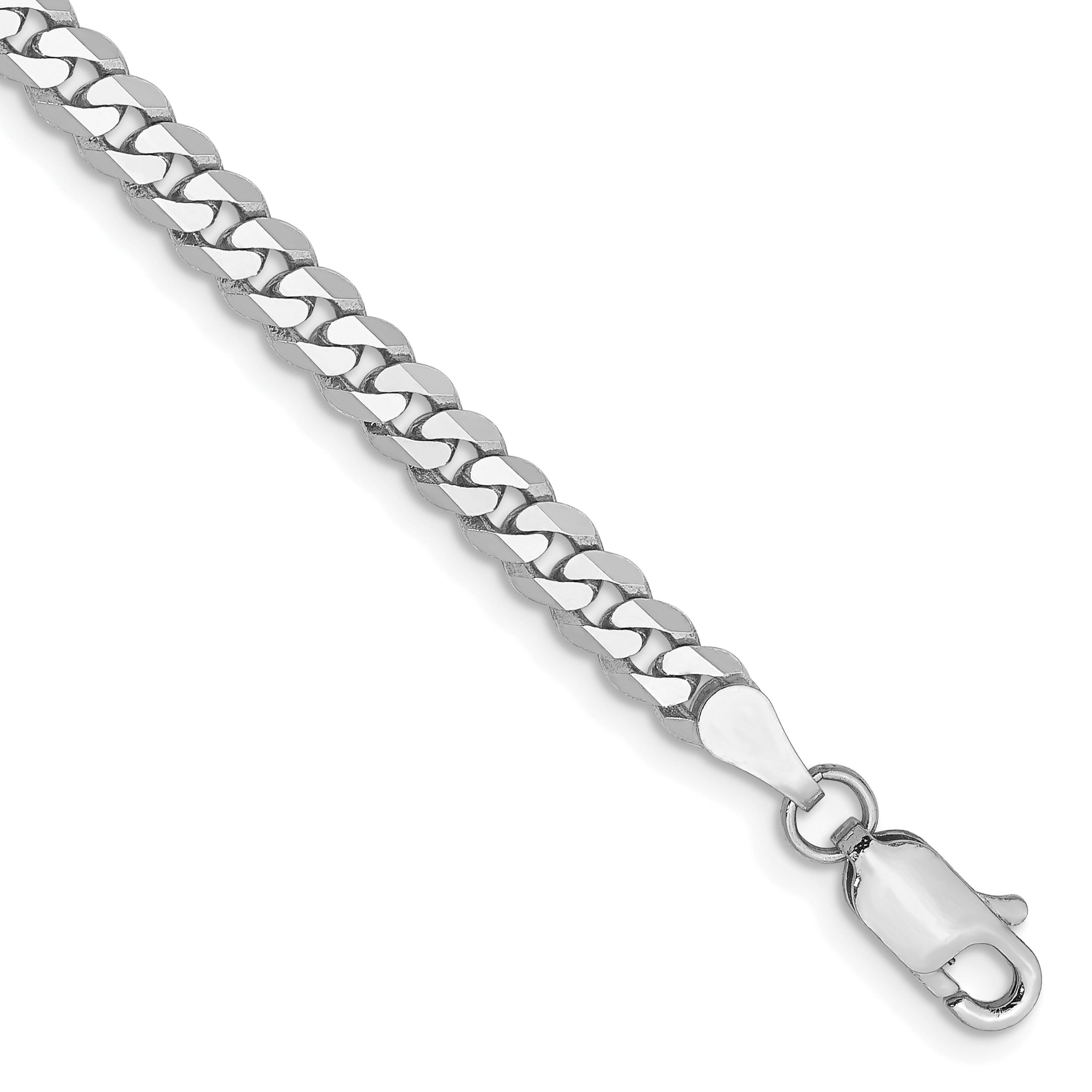 7 Inch 10K White Gold Wg 3.9mm Flat Beveled Curb Chain Bracelet