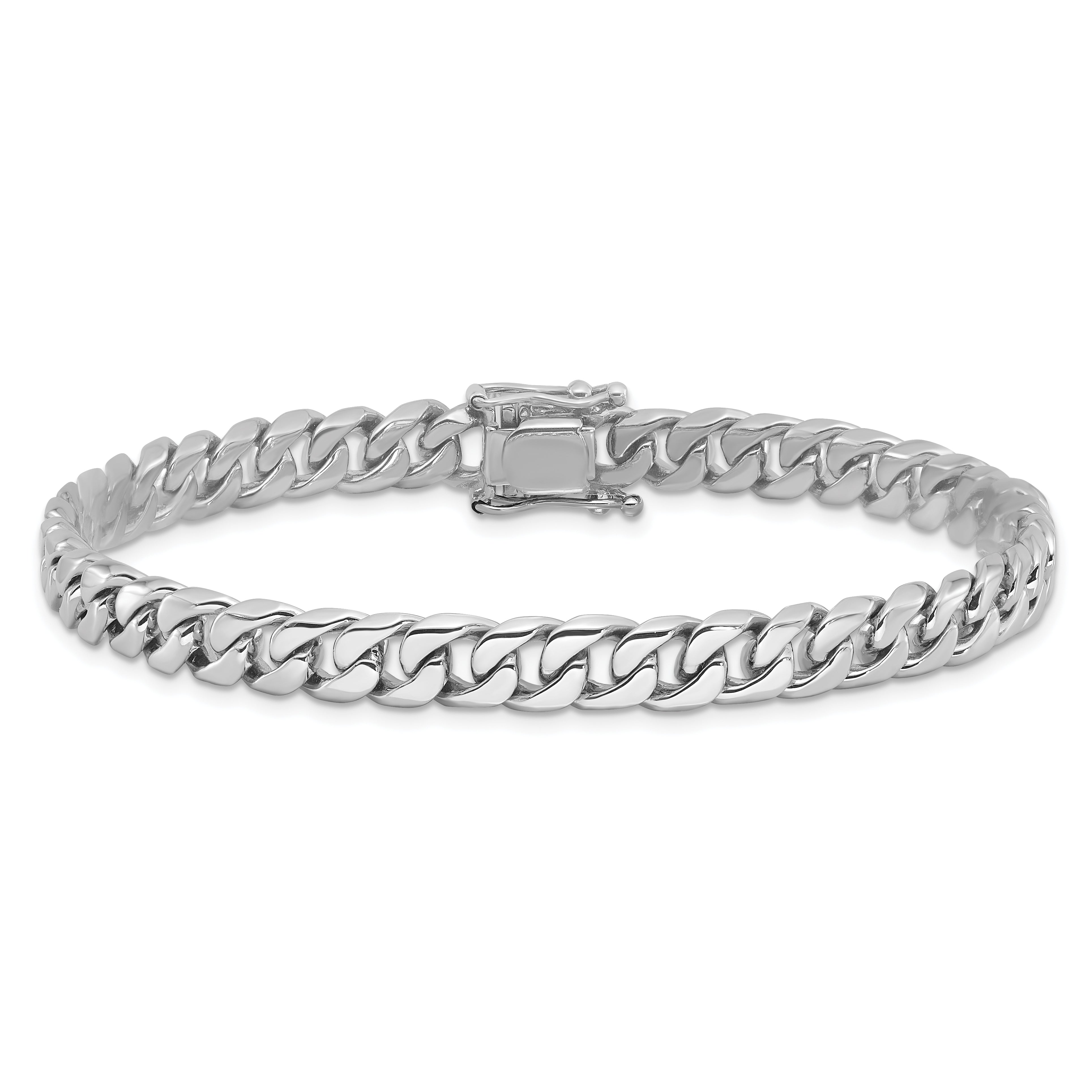 10K White Gold Wg 6.8mm Hand-Polished Flat Beveled Curb Link Bracelet