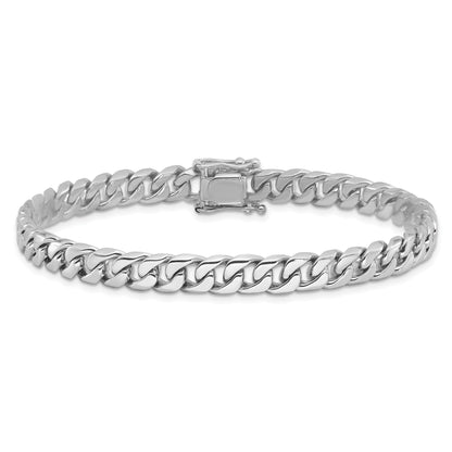 10K White Gold Wg 6.8mm Hand-Polished Flat Beveled Curb Link Bracelet