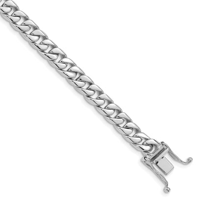 10K White Gold Wg 6.8mm Hand-Polished Flat Beveled Curb Link Bracelet