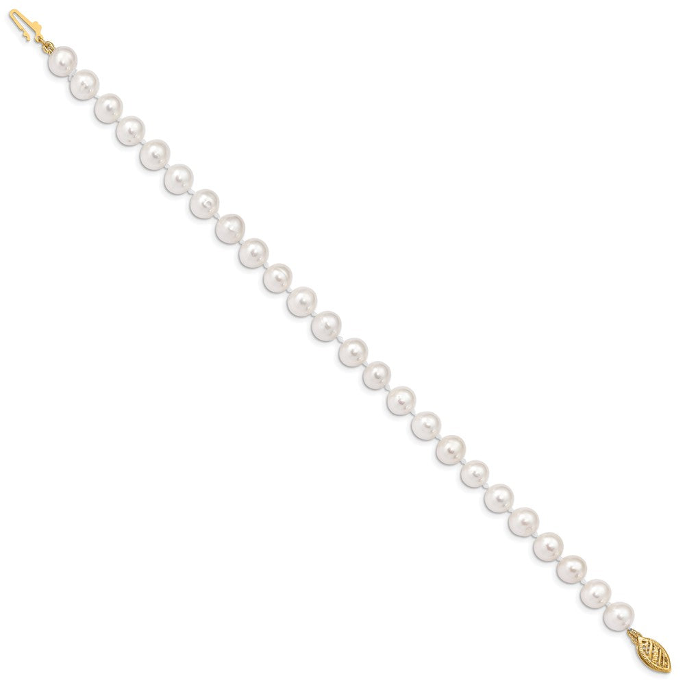 10K Yellow Gold 6-7mm White Near-Round Freshwater Cultured Pearl 7.5 Inch Bracelet