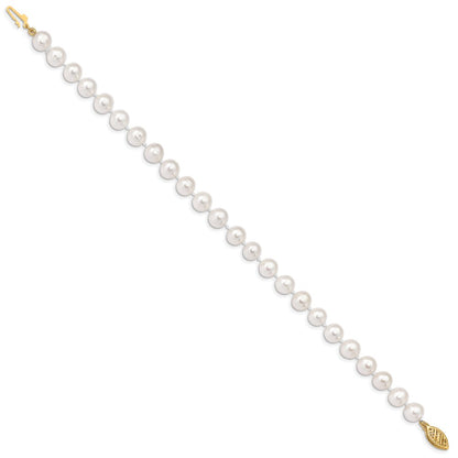 10K Yellow Gold 6-7mm White Near-Round Freshwater Cultured Pearl 7.5 Inch Bracelet