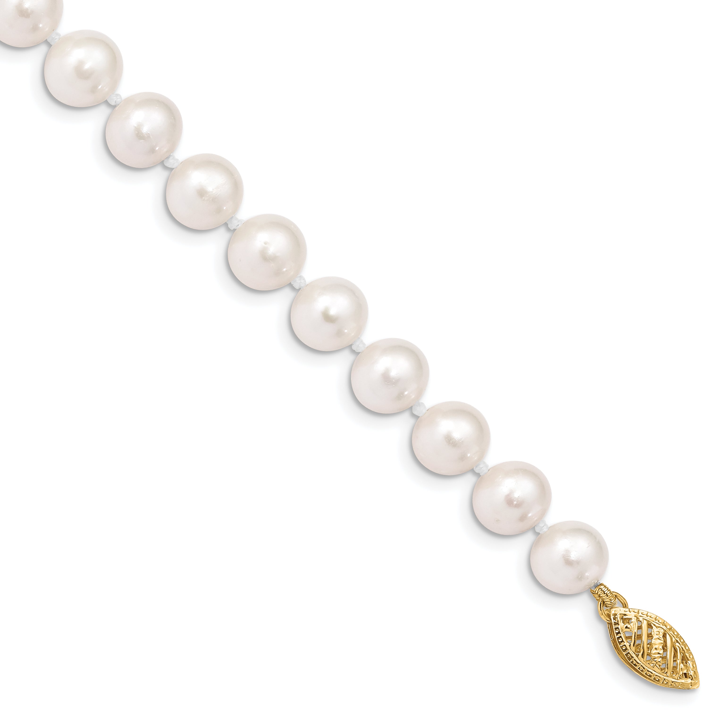 10K Yellow Gold 7-8mm White Near-Round Freshwater Cultured Pearl 7.5 Inch Bracelet