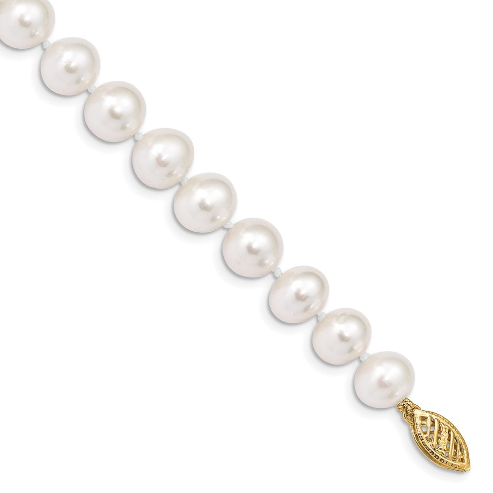 10K Yellow Gold 8-9mm White Near Round Freshwater Cultured Pearl 7.5 Inch Bracelet
