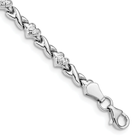 10K White Gold Polished Heart & X Bracelet