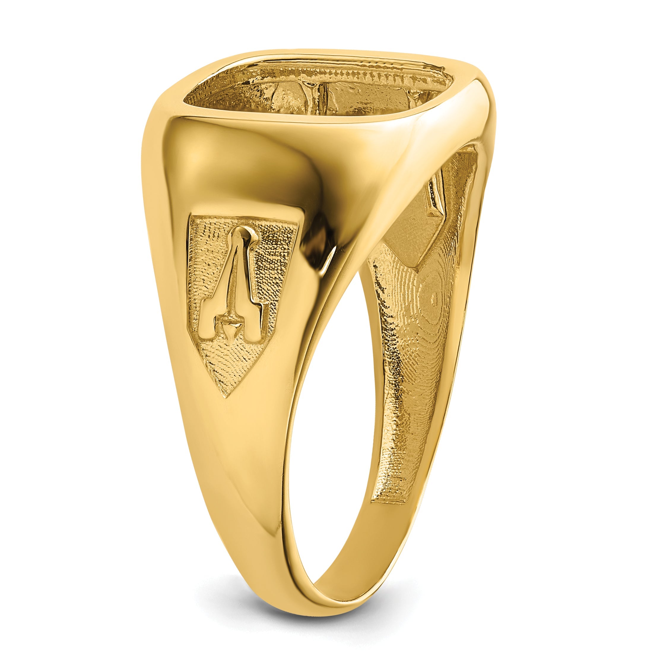 10K Yellow Gold Men'S Polished And Textured Masonic Ring Mounting