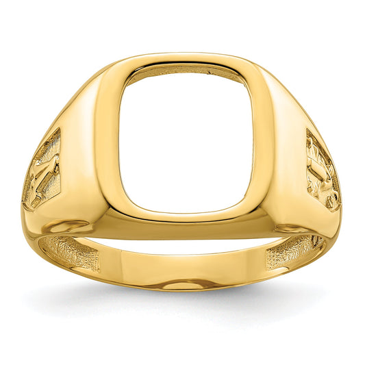 10K Yellow Gold Men'S Polished And Textured Masonic Ring Mounting