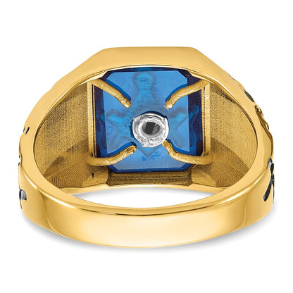 10K Yellow Gold Men'S Polished And Grooved Masonic Ring Mounting