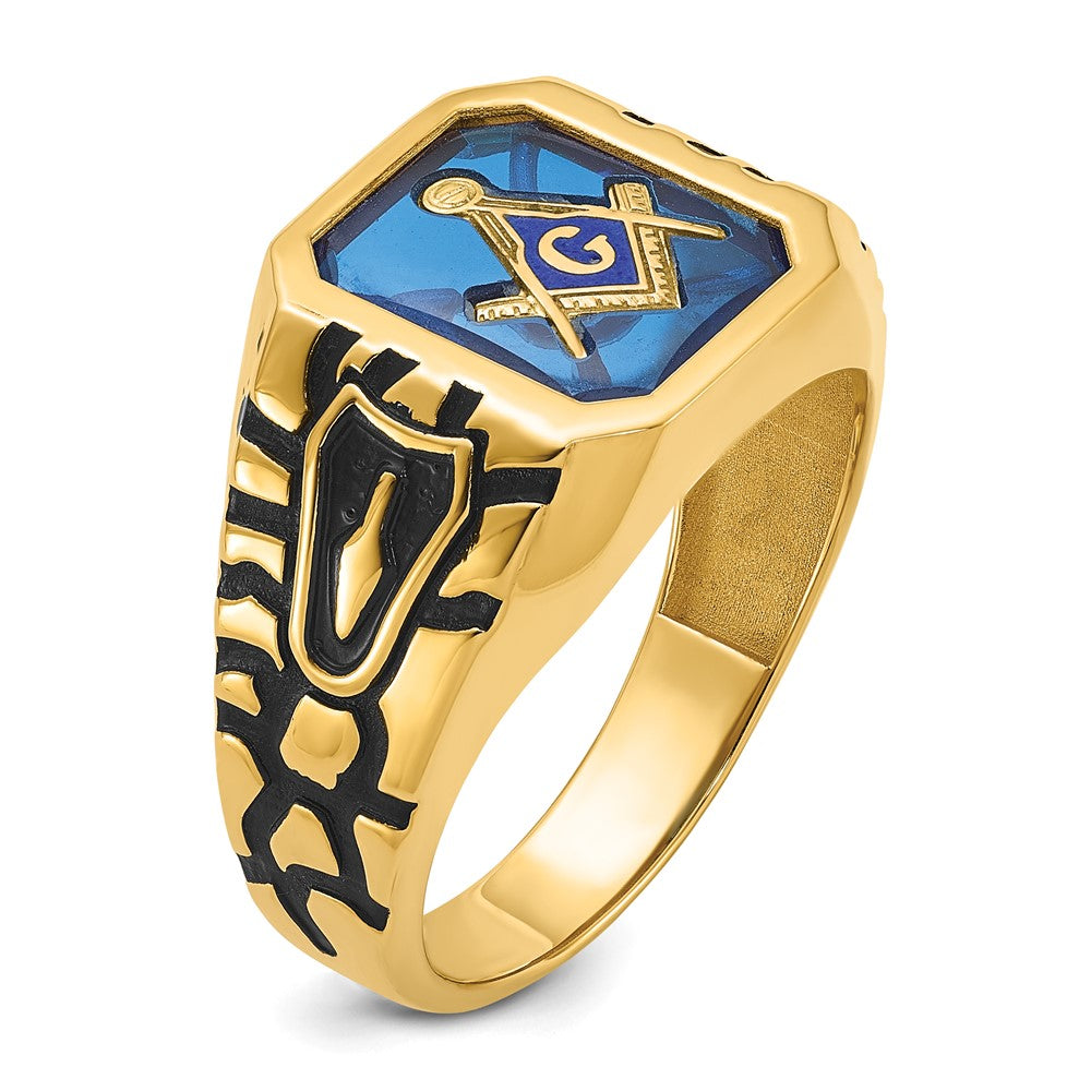 10K Yellow Gold Men'S Polished And Grooved Masonic Ring Mounting