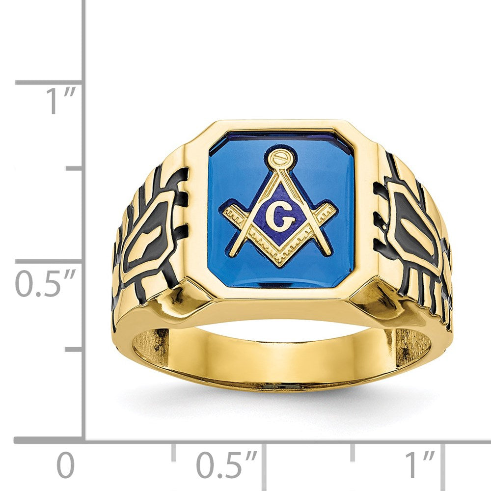 10K Yellow Gold Men'S Polished And Grooved Masonic Ring Mounting