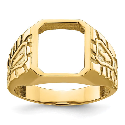 10K Yellow Gold Men'S Polished And Grooved Masonic Ring Mounting