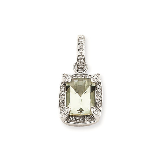 10k White Gold White Gold Green Amethyst Cushion Cut Pendant