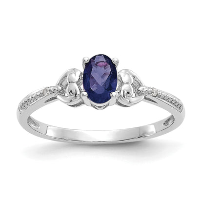 10K White Gold Sapphire And Diamond Ring