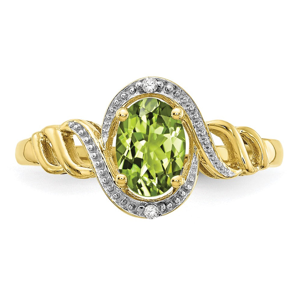 10K Yellow Gold Peridot and Real Diamond Ring