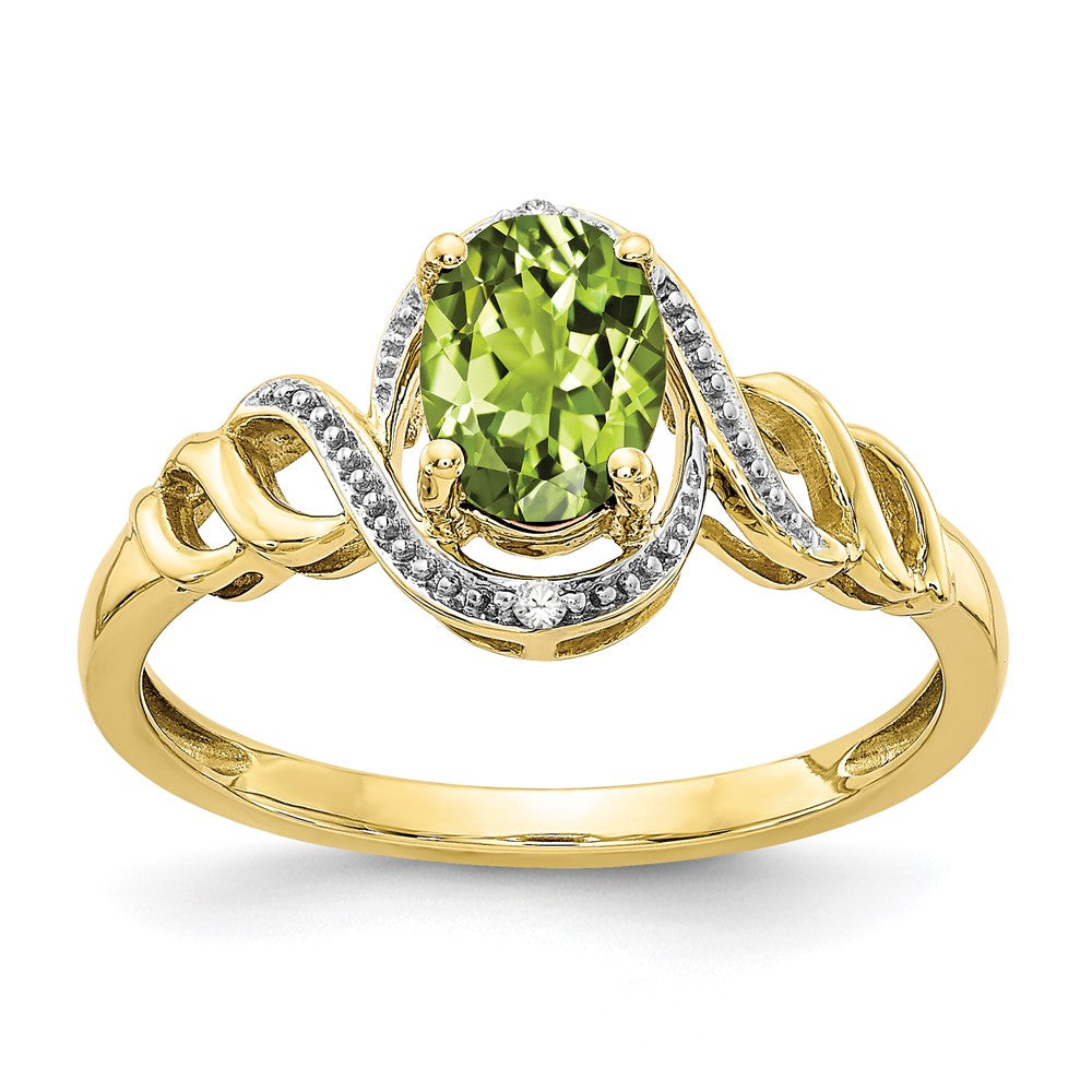 10K Yellow Gold Peridot and Real Diamond Ring