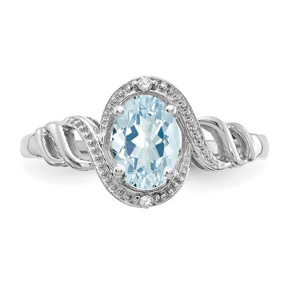 14K White Gold Aquamarine and Real Diamond Ring