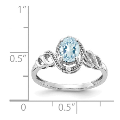 14K White Gold Aquamarine and Real Diamond Ring