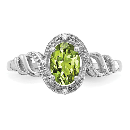 10K White Gold Peridot And Diamond Ring