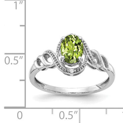10K White Gold Peridot And Diamond Ring