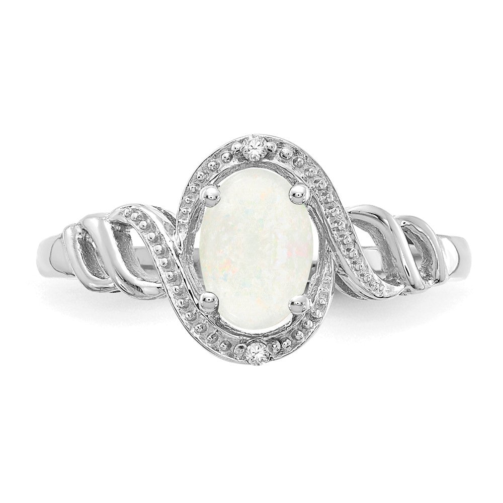 14K White Gold Opal and Real Diamond Ring