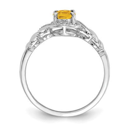 14K White Gold Citrine and Real Diamond Ring