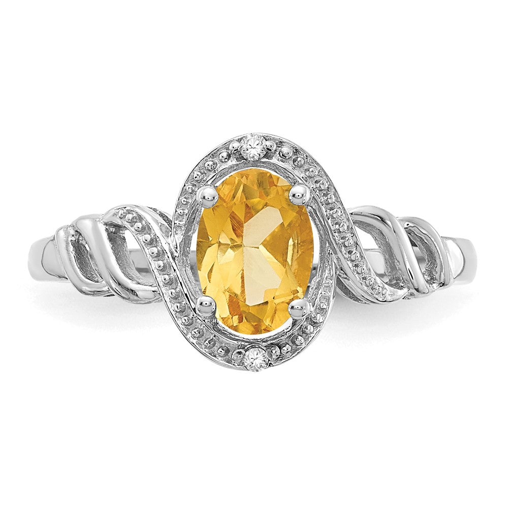 14K White Gold Citrine and Real Diamond Ring
